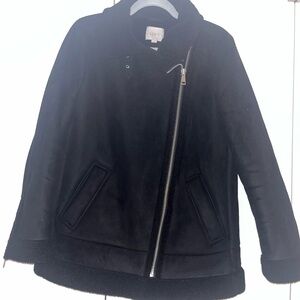 LOFT Black Fleece Collar Jacket